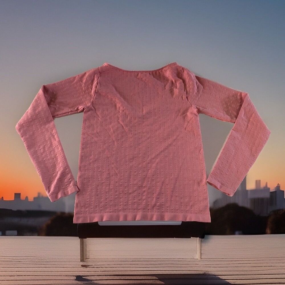 Anthropologie Women’s Long  Sleeve Scoop Back Stretch Textured Pink Top Large